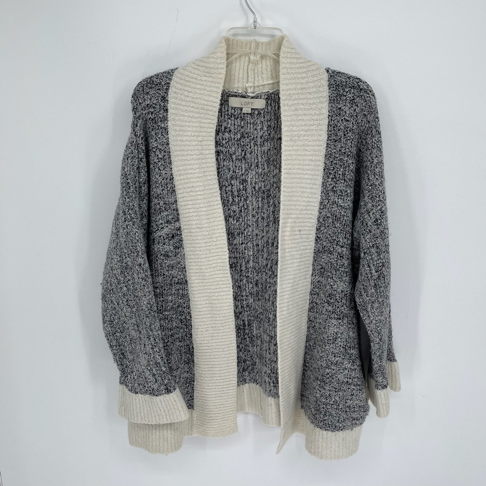 LOFT Women's‎ Gray Wool Mohair Boucle Knit Open Front Cardigan Sweater Size M